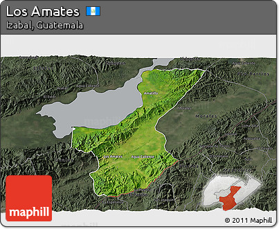 Satellite 3D Map of Los Amates, darken, semi-desaturated