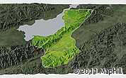 Satellite 3D Map of Los Amates, darken, semi-desaturated