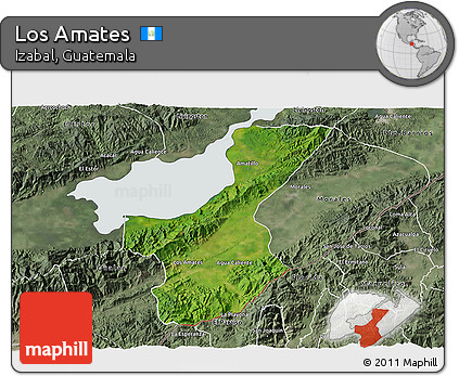 Satellite 3D Map of Los Amates, semi-desaturated