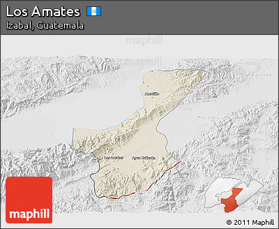 Shaded Relief 3D Map of Los Amates, lighten, desaturated
