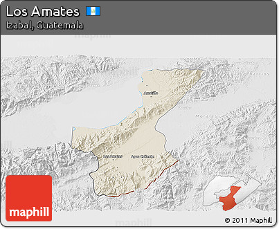 Shaded Relief 3D Map of Los Amates, lighten, desaturated