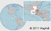 Gray Location Map of Los Amates, highlighted country, highlighted parent region, hill shading