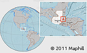 Gray Location Map of Los Amates, highlighted country, hill shading