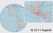 Gray Location Map of Los Amates, highlighted parent region, hill shading