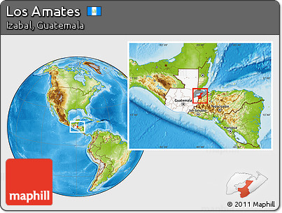 Physical Location Map of Los Amates, highlighted country, highlighted parent region