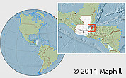 Savanna Style Location Map of Los Amates, highlighted country, highlighted parent region, hill shading