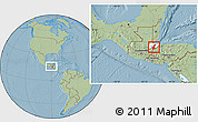 Savanna Style Location Map of Los Amates, highlighted parent region, within the entire country, hill shading