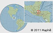 Savanna Style Location Map of Los Amates, highlighted parent region, hill shading