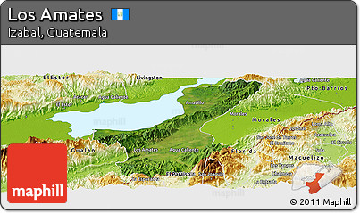 Satellite Panoramic Map of Los Amates, physical outside