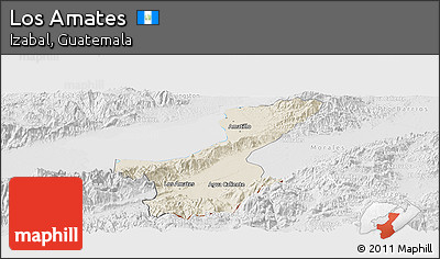 Shaded Relief Panoramic Map of Los Amates, lighten, desaturated