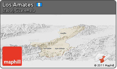 Shaded Relief Panoramic Map of Los Amates, lighten, desaturated