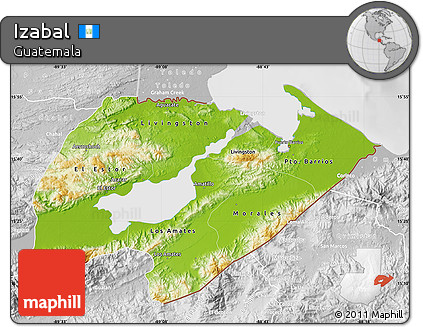 Physical Map of Izabal, lighten, desaturated