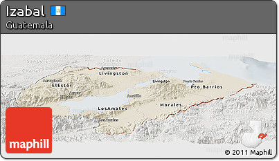 Shaded Relief Panoramic Map of Izabal, lighten, semi-desaturated