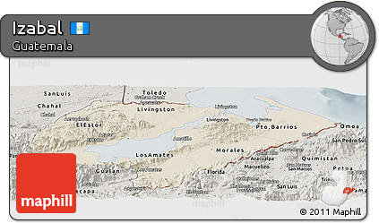 Shaded Relief Panoramic Map of Izabal, semi-desaturated