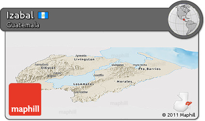 Shaded Relief Panoramic Map of Izabal, single color outside