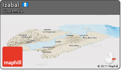 Shaded Relief Panoramic Map of Izabal, single color outside