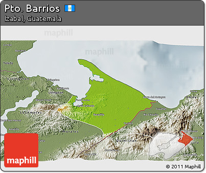 Physical 3D Map of Pto. Barrios, semi-desaturated