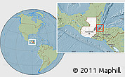 Savanna Style Location Map of Pto. Barrios, highlighted country, highlighted parent region, within the entire country, hill shading