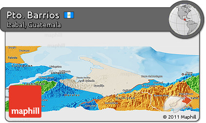 Shaded Relief Panoramic Map of Pto. Barrios, political outside