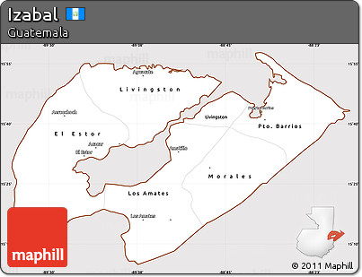 Classic Style Simple Map of Izabal, cropped outside