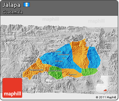 Political 3D Map of Jalapa, lighten, desaturated