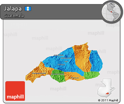Political 3D Map of Jalapa, single color outside