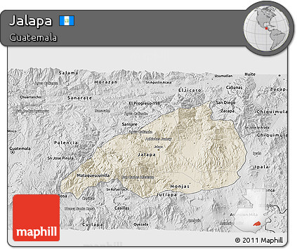 Shaded Relief 3D Map of Jalapa, desaturated