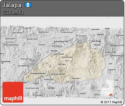 Shaded Relief 3D Map of Jalapa, desaturated