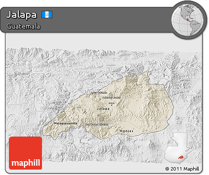 Shaded Relief 3D Map of Jalapa, lighten, desaturated