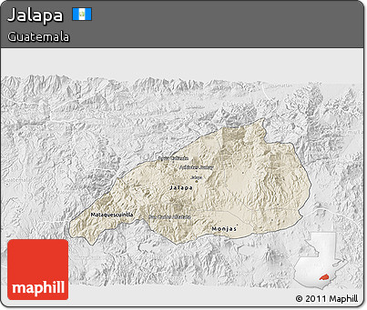 Shaded Relief 3D Map of Jalapa, lighten, desaturated
