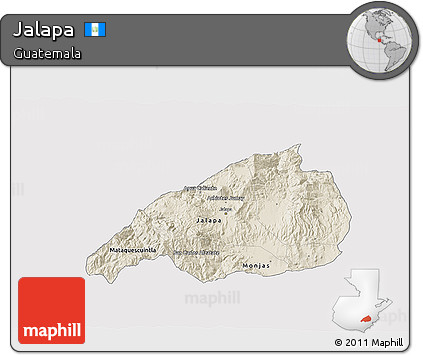 Shaded Relief 3D Map of Jalapa, single color outside