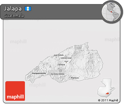 Silver Style 3D Map of Jalapa, single color outside