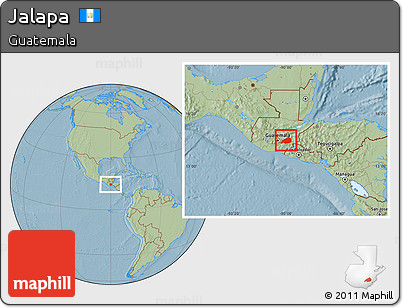 Savanna Style Location Map of Jalapa, hill shading