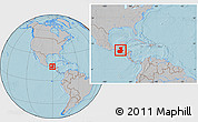 Gray Location Map of Guatemala, within the entire continent, hill shading