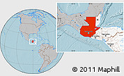 Gray Location Map of Guatemala, highlighted continent, hill shading