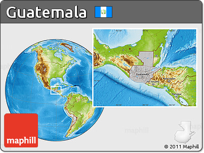 Gray Location Map of Guatemala, physical outside, hill shading