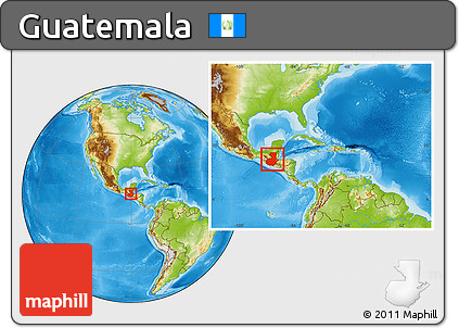 Physical Location Map of Guatemala, within the entire continent