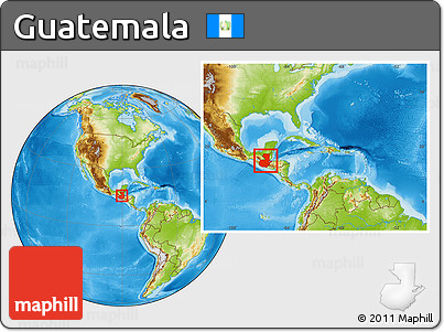 Physical Location Map of Guatemala, within the entire continent
