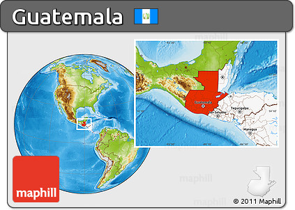 Physical Location Map of Guatemala, highlighted continent