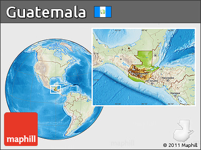 Physical Location Map of Guatemala, lighten, land only