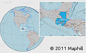Political Location Map of Guatemala, gray outside, hill shading
