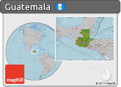 Satellite Location Map of Guatemala, gray outside, hill shading