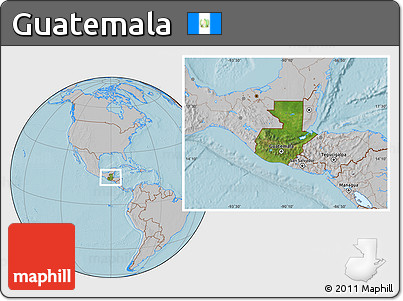 Satellite Location Map of Guatemala, gray outside, hill shading