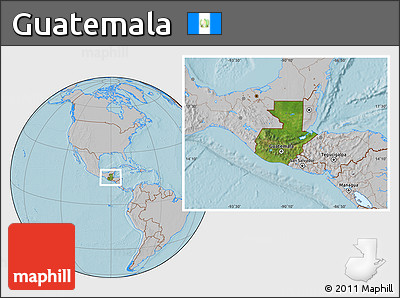 Satellite Location Map of Guatemala, gray outside, hill shading