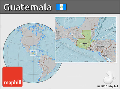Savanna Style Location Map of Guatemala, gray outside, hill shading outside
