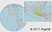 Savanna Style Location Map of Guatemala, gray outside, hill shading outside