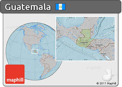 Savanna Style Location Map of Guatemala, gray outside, hill shading