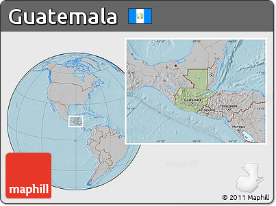 Savanna Style Location Map of Guatemala, gray outside, hill shading