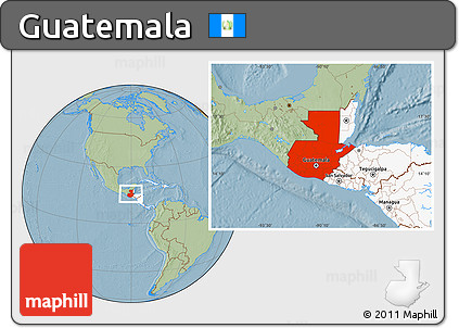 Savanna Style Location Map of Guatemala, highlighted continent, hill shading