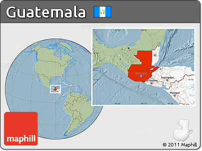 Savanna Style Location Map of Guatemala, highlighted continent, hill shading
